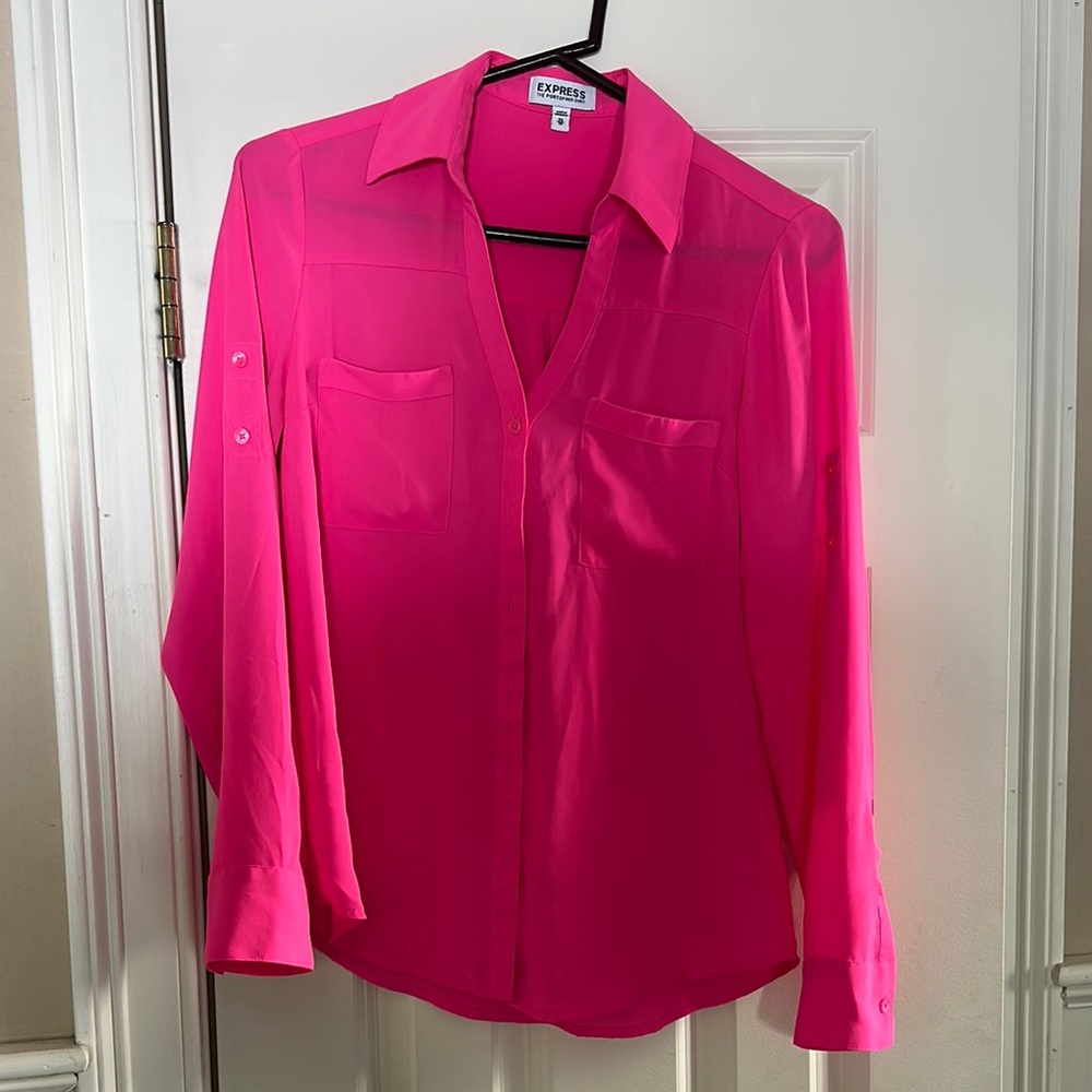 Express Pink Long Sleeve Button Down Shirt